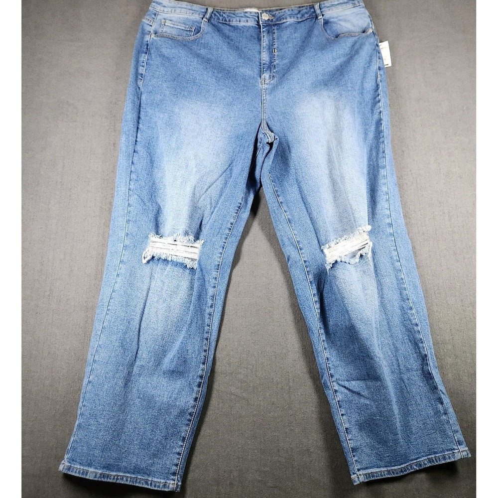 ELOQUII Elements Jeans Womans Size 22 Distressed Denim Straight Leg NWT